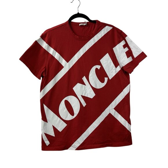 Moncler Maglia T-Shirt Big Diagonal Logo Red White Mens Size XL - Picture 12 of 15